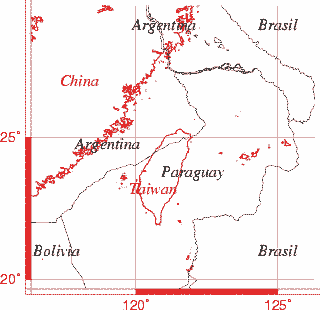 [Image:] 台灣套上南美洲中部。 Central South America imposed on Taiwan.