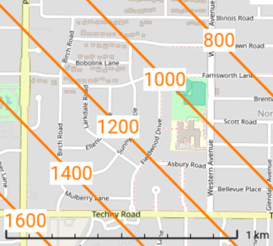 Northrook IL USA diagonal theoretical grid.